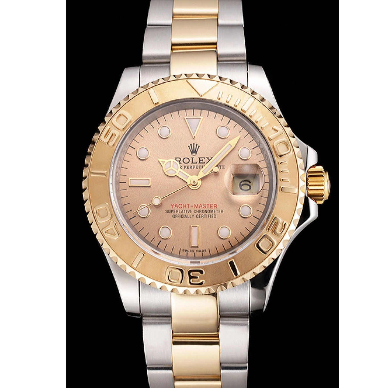 Aaa replica watch Bezel Champagne Case Bracelet Swiss Tone Stainless Rolex Yacht-Master Gold Steel Two Dial 0722